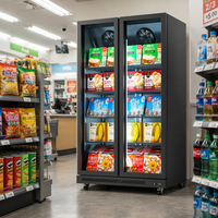 Mini congélateur vertical 1 porte en verre, sans givre, avec contrôle numérique LED, -22°C, excellent rapport qualité-prix, vente directe usine pour les startups