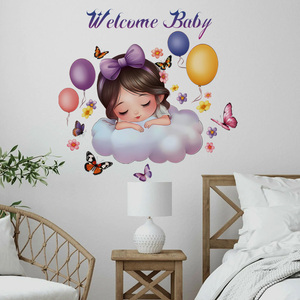New Design Girl Sleep on <strong>Clouds</strong> Welcome Baby <strong>Sticker</strong> Waterproof 3d Self-adhesive <strong>Wall</strong> <strong>Stickers</strong> for Home Decor - Product Image 2