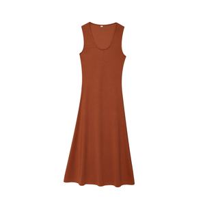 Robe midi chic pour femme, col rond, tissu satiné, taille élastique, style bohème décontracté, couleur unie, écologique, lavable, fabrication OEM, printemps - Product Image 4