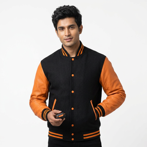 Chaqueta de Béisbol Negra Clásica con Logotipo Personalizado, Chaqueta Varsity Azul Claro con Bordado para Hombre, 2026 - Product Image 1
