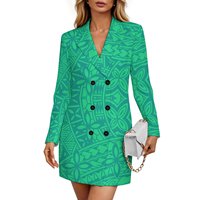Robe Blazer Mini sur Mesure à Motifs Floraux Tropicaux Polynésiens, Col Revers, Manches Longues, Double Boutonnage, Vêtement pour Femme, Idéale pour Affaires, Banquets et Événements Sociaux