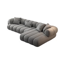 Canapé modulaire une place, design droit et d'angle, color block, effet nuage, en tissu bouclé, gris anthracite et crème, ensemble bas