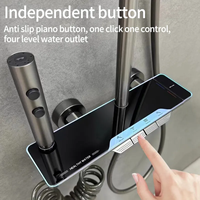 Système de douche thermostatique moderne avec commande à touches piano, affichage numérique LED, étagère de rangement et pistolet de pulvérisation haute pression pour salle de bain