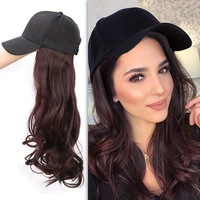 Topi Bisbol Gaya Korea Wanita Warna Hitam Polos Model Cap dengan Ekstensi Rambut Keriting Panjang Bergelombang Besar untuk Menutupi Seluruh Kepala