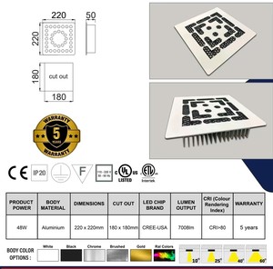 <span class=keywords><strong>Spot</strong></span> <span class=keywords><strong>LED</strong></span> de plafond orientable 48W pour présentoir de bijoux, CRI élevé, encastré en aluminium, avec variateur d'intensité intégré, découpe 180mm - Product Image 5