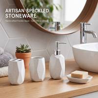 Ensemble d'accessoires de salle de bain CF Modern en céramique mouchetée à facettes, 4 pièces : distributeur de savon, porte-savon, porte-brosse à dents et gobelet pour comptoir