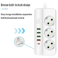 Multiprise UE avec câble d'extension de 2 m, 4 prises CA, 4 ports USB, 1 prise de charge rapide Type-C, interrupteur LED indépendant, 2500 W