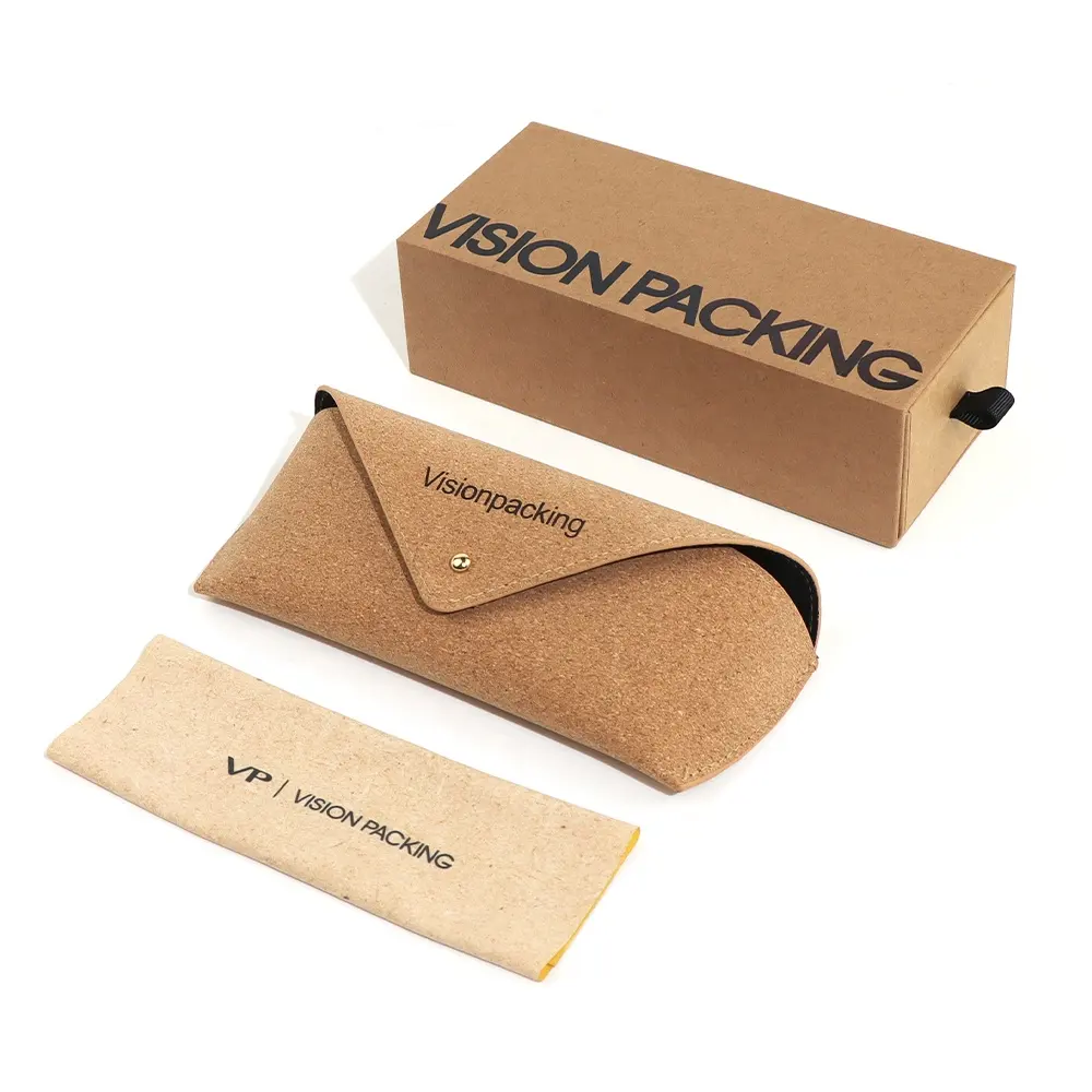 Marca privada Alta Qualidade Cortiça Couro Óculos Embalagem Kraft Paper Gift Glasses Box Sunglasses Case Custom Logo