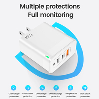 Chargeur USB-C GaN 65W en gros, charge rapide PD3.0, 2 ports, lumière LED, pour ordinateur portable, tablette, téléphone, écouteurs, chargeur de bureau