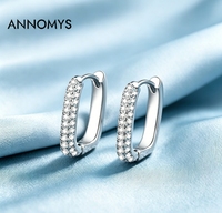 ANNOMYS SMTC320 Boucles d'oreilles créoles tendance en argent sterling 925 plaqué platine avec double rangée de moissanite géométrique et manchettes d'oreille