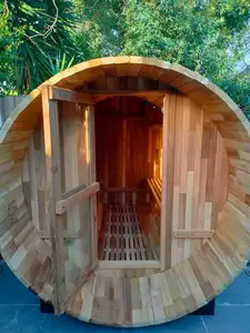 Sauna a botte in legno di cedro rosso per 4-8 persone all'aperto con stufa a legna