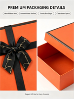 Lot de boîtes cadeaux rigides en bois écologiques multi-tailles, couleur orange, avec ruban imprimé personnalisé, pour les fêtes