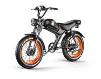 Vélo électrique EMOKO 20 pouces à pneus larges, 48V 23Ah, double moteur, 7 vitesses, longue autonomie, pour adultes, C93, jantes orange