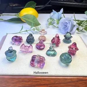 All'ingrosso mini teschi di zucca di cristallo naturale croci scultura di fluorite di cristallo per sculture di artigianato regalo di Halloween