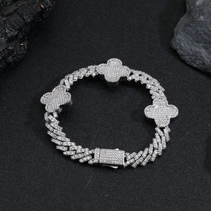 Joyería fina, trébol de cuatro hojas, pulsera de cadena de eslabones cubanos, circón de una sola fila con punta de oro/plata para mujer - Product Image 2