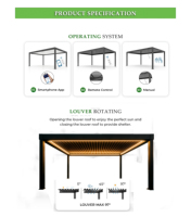 Pergola murale en aluminium avec toit imperméable, auvent de terrasse pour balcon étroit et ombrage de terrasse