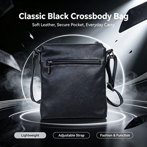 Soft Black Faux Leather Crossbody <b>Bag</b> For Women Adjustable <b>Shoulder</b> <b>Strap</b> Front Zipper Pocket Daily Messenger Purse - Product Image 5