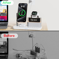 Support de chargeur sans fil magnétique multifonctionnel 5 en 1 avec réveil, veilleuse LED pour téléphone, montre et écouteurs