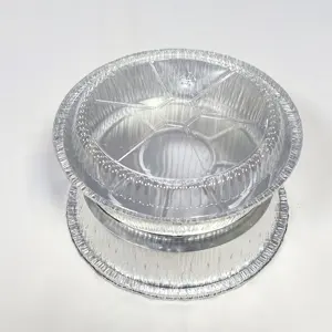 Conteneur alimentaire jetable en aluminium micro-ondable, 230*42mm, 9 pouces, pour restaurant, avec couvercle en plastique utilisé