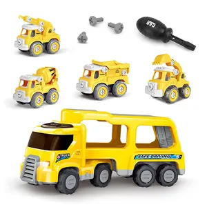 Hot Selling Geassembleerde Auto Speelgoed Dubbeldekker Bus Speelgoed Wrijving Auto Speelgoed Transport Truck Met Mini Auto 'S Voor Kinderen