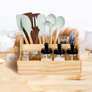 Organizador de Cocina de Madera para Cubiertos y Condimentos con Soporte para Espátulas y Cuchillos, Capacidad para 10 Piezas - Product Image 1