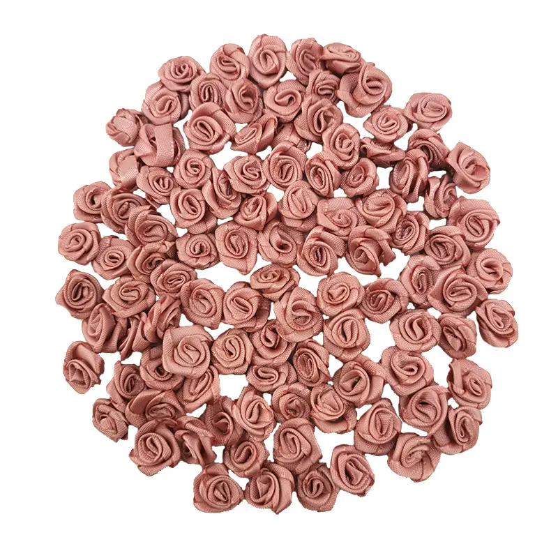 (100pcs/पैक) 10*10mm ताजा गुलाबी रिबन फूल छोटे आकार साटन रिबन फूल शिल्प सजावट उत्सव पार्टी सजावट