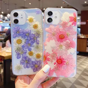 Fashion Epoxy Pressed Real Dried Pink Flower resin Phone Cases for iphone 11 pro 12 13 pro max 14 15