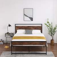 Cadre de lit en métal pour enfants, plateforme de taille Queen, pas de boîte au printemps nécessaire, avec tête de lit Vintage et planche à pieds, lit en slette en acier Premium