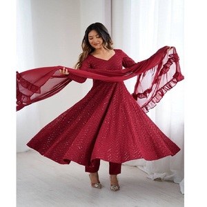 Elegant Georgette Anarkali Dress Women Designer Long <b>Flared</b> Suit Indian Wedding Party Wear Traditional Ethnic Outfit Quick Dry - Product Image 1