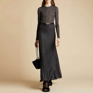 Abito Midi Plissettato Nero Personalizzato Elegante Casual <span class=keywords><strong>Taglie</strong></span> <span class=keywords><strong>Forti</strong></span> Formale da Donna Maglione in Maglia per l'Inverno dei Produttori - Product Image 6