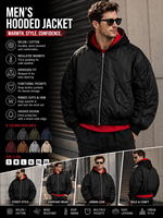 Blouson aviateur personnalisé pour homme à capuche et fermeture éclair, imprimé automne, doublure polaire, brodé, écologique, respirant, haute qualité