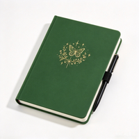 Carnet A5 en PU vert à couverture rigide avec boucle pour stylo, impression de logo personnalisée, dorure à chaud