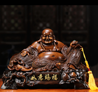 Statue de Bouddha Maitreya en résine finition bronze vintage, détails Ruyi, sculpture écologique peinte à la main pour le bureau, la prospérité
