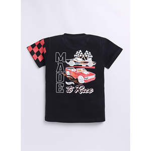 Carrydreams Boys Printed Pure Cotton <b>T</b> Shirt Black Racing Design Short Sleeve Casual Wear Comfortable Everyday Outfit - Product Image 1