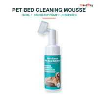 Mousse nettoyante pour lits d'animaux de compagnie à formule bio-enzymatique 150 ml, brosse rigide intégrée, écologique, parfum thé vert, sans rinçage, élimination des odeurs