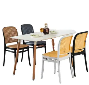 Toptan istiflenebilir plastik sandalyeler Modern renkli pembe yemek odası sandalyeleri Cafe mobilya fransız rattan sandalyeler açık