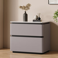 Table de chevet de luxe italienne avec poignée dissimulée, table d'appoint de rangement en microfibre blanc cassé pour hôtel et maison