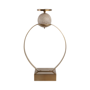 Portacandele Scultoreo con Accento Sferico in Marmo, Elegante Candelabro a Colonna per Centrotavola o Decorazione d'Ingresso - Product Image 4
