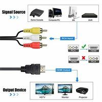 Convertisseur RCA vers HDMI avec câble de charge USB, mini adaptateur AV 3RCA CVBS composite vers HDMI 1080P