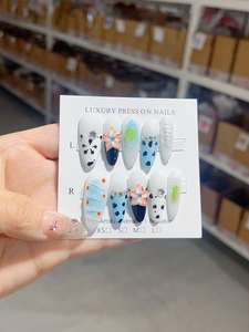 Relief Blush Armor สีหวานอมเปรี้ยว สไตล์สาวเปรี้ยว ลายเพ้นท์มือ วัสดุ ABS แบบสำเร็จรูป ปิดเต็มเล็บ รูปทรงอัลมอนด์ ลายดอกไม้ 3 มิติ - Product Image 3