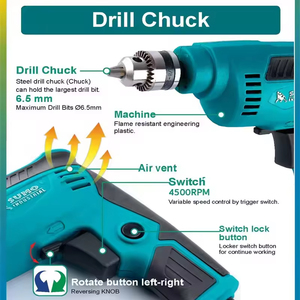 Mini <span class=keywords><strong>perceuse</strong></span> électrique professionnelle 380W, mandrin sans clé 10mm, moteur à balais, réversible, modèle OEM 610A, 2800 tr/min <span class=keywords><strong>pour</strong></span> perçage du métal - Product Image 5