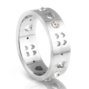 Anillo de Acero Inoxidable de 6MM con Corazón Hueco y Diamantes, Joyería de Compromiso Unisex - Product Image 1