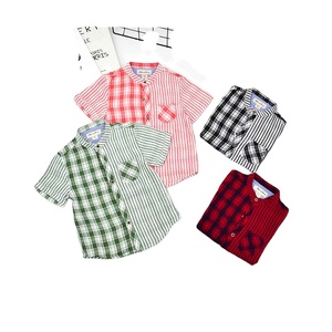 Vente chaude Enfants Vêtements Casual Revers Col Top Chemises Garçon <span class=keywords><strong>gaze</strong></span> <span class=keywords><strong>chemise</strong></span> Col Rond Plaid Rayé lâche été garçons <span class=keywords><strong>chemise</strong></span> - Product Image 1