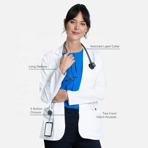 <strong>Cotton</strong>-Polyester OEM Custom Unisex <strong>Surgical</strong> Medical Scrub Consultation White Lab Coat Long Sleeve 3 Pockets Easy Care Lab Coat - Product Image 6