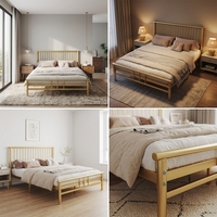 Base de colchón de listones de acero elegante color champán, estructura KD para cama individual/doble, marco de cama resistente para hotel/apartamento