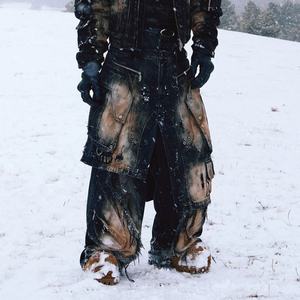 Pantalones de Trabajo de Mezclilla Desgastados Extra Grandes para Hombre, Diseño Multicapa, Adecuados para Moda Urbana Cyberpunk y Gótica - Product Image 1