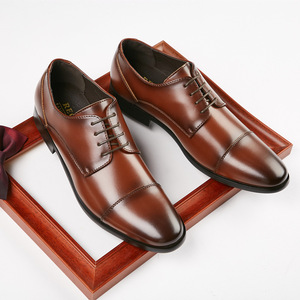Chaussures Richelieu en cuir véritable marron à bout pointu, à lacets, pour le travail, toutes saisons, semelle extérieure en caoutchouc, livraison directe - Product Image 3