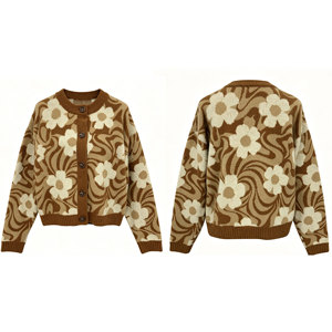 <span class=keywords><strong>Cardigan</strong></span> Lavorato a Maglia con Motivo Floreale Retrò per Donne, Stile Vintage Anni '70, Motivo a Spirale Marrone, Maglione con Bottoni, Morbido Abbigliamento Casual da Donna - Product Image 2