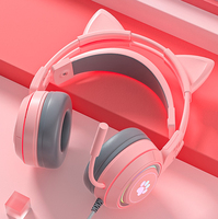 Audífonos Gamer con Cable, Diseño de Gato, Sonido Envolvente 3D, Cancelación de Ruido 7.1, USB