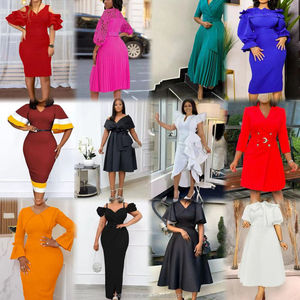 Último diseño <span class=keywords><strong>de</strong></span> verano <span class=keywords><strong>de</strong></span> manga corta con cuello en V cintura lápiz carrera Vestido Mujer Casual estilo africano gasa <span class=keywords><strong>tela</strong></span> Oficina vestido - Product Image 5